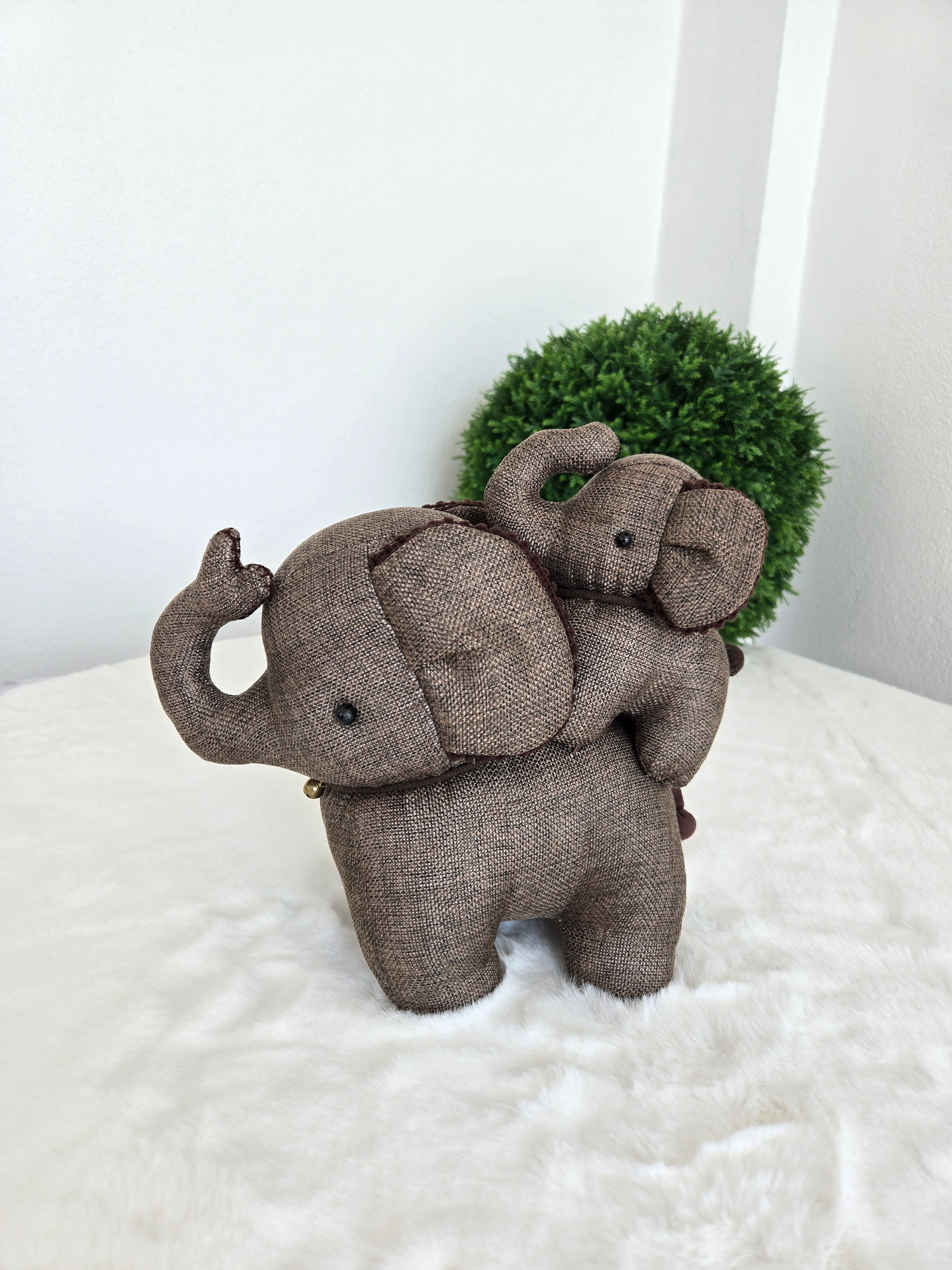 Hemp Elephant with baby detail Stuffed Toy Handmade Decor
