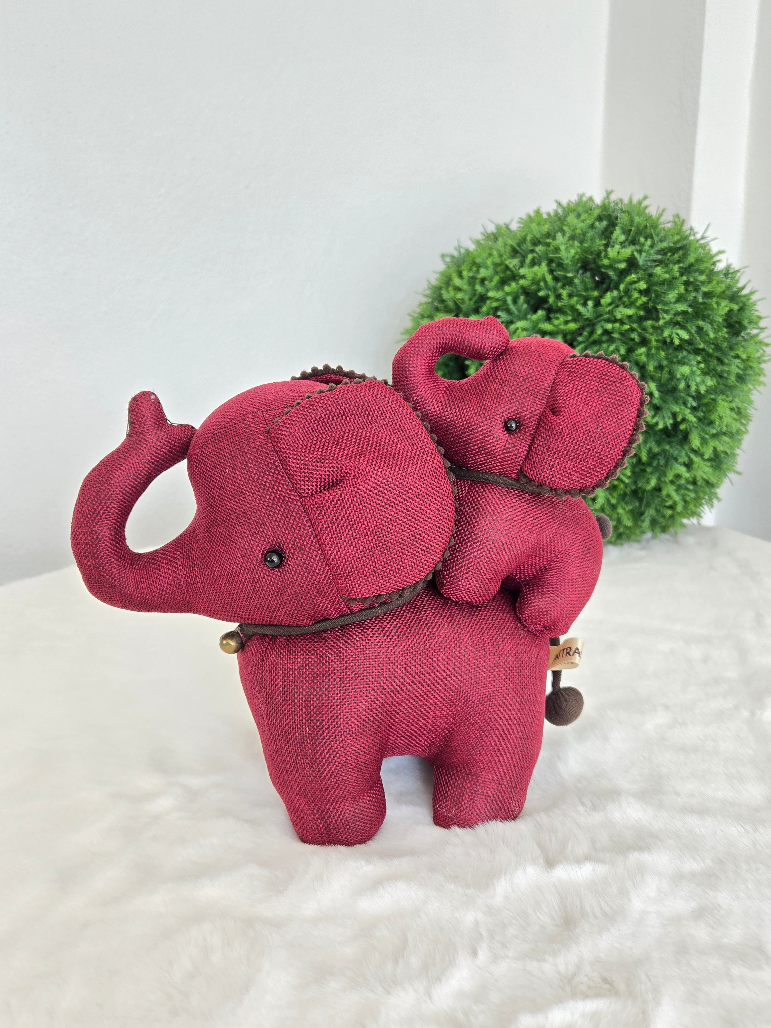 Hemp Elephant with baby detail Stuffed Toy Handmade Decor