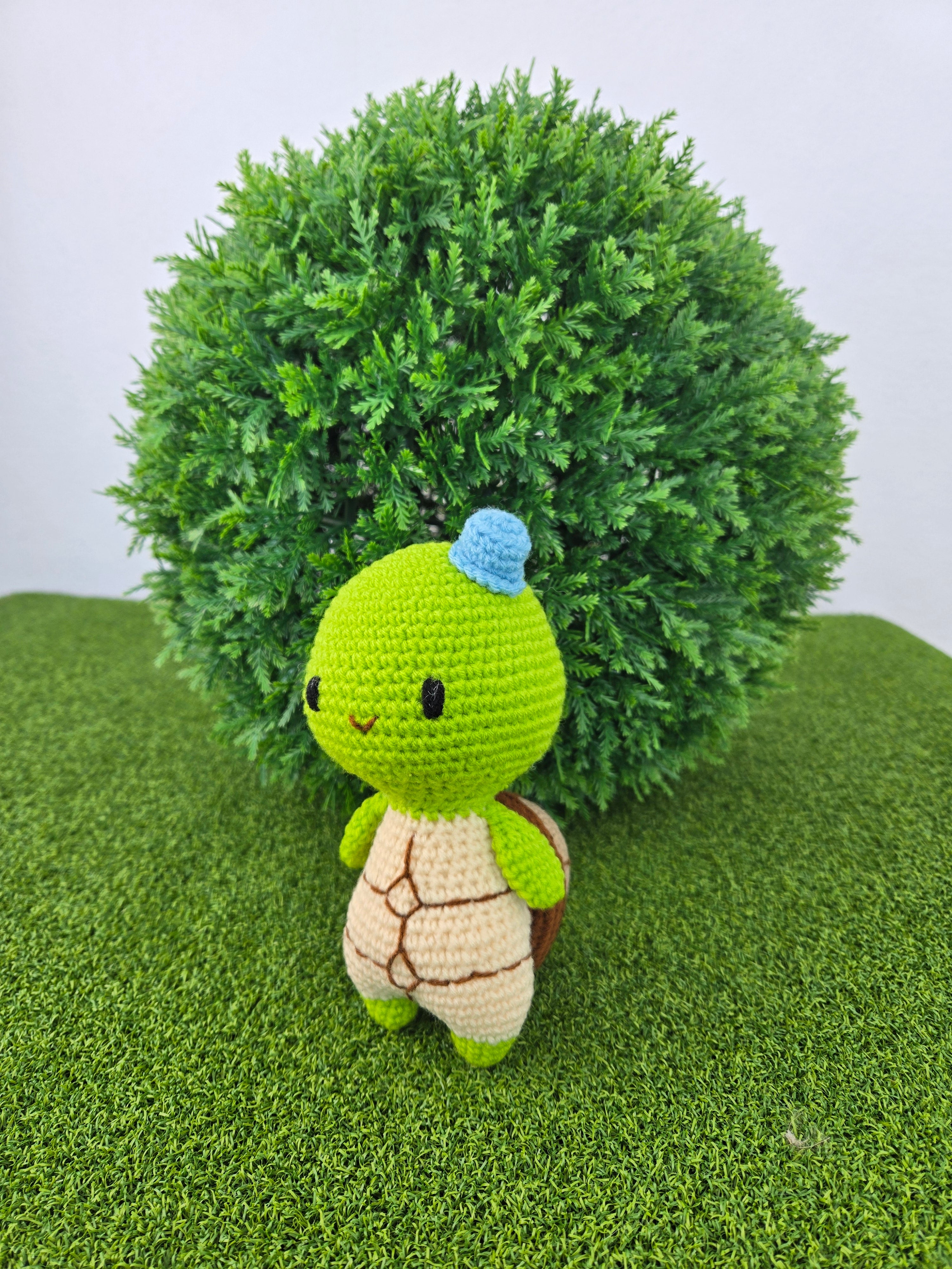 Handmade Crochet Turtle Doll Blue Hat
