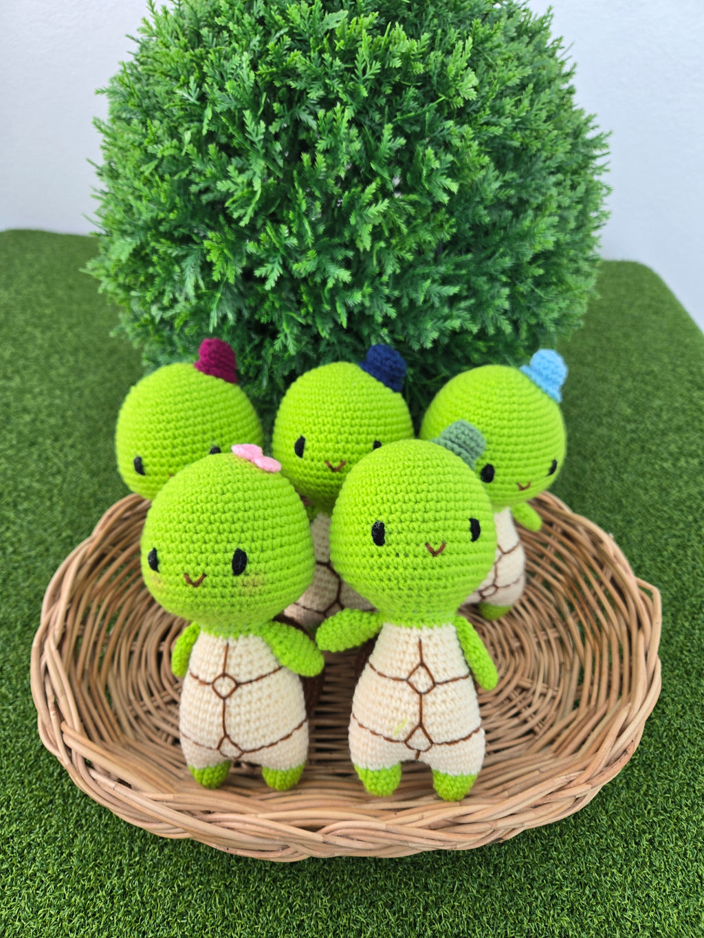 Handmade Crochet Turtle Doll Pink Bow