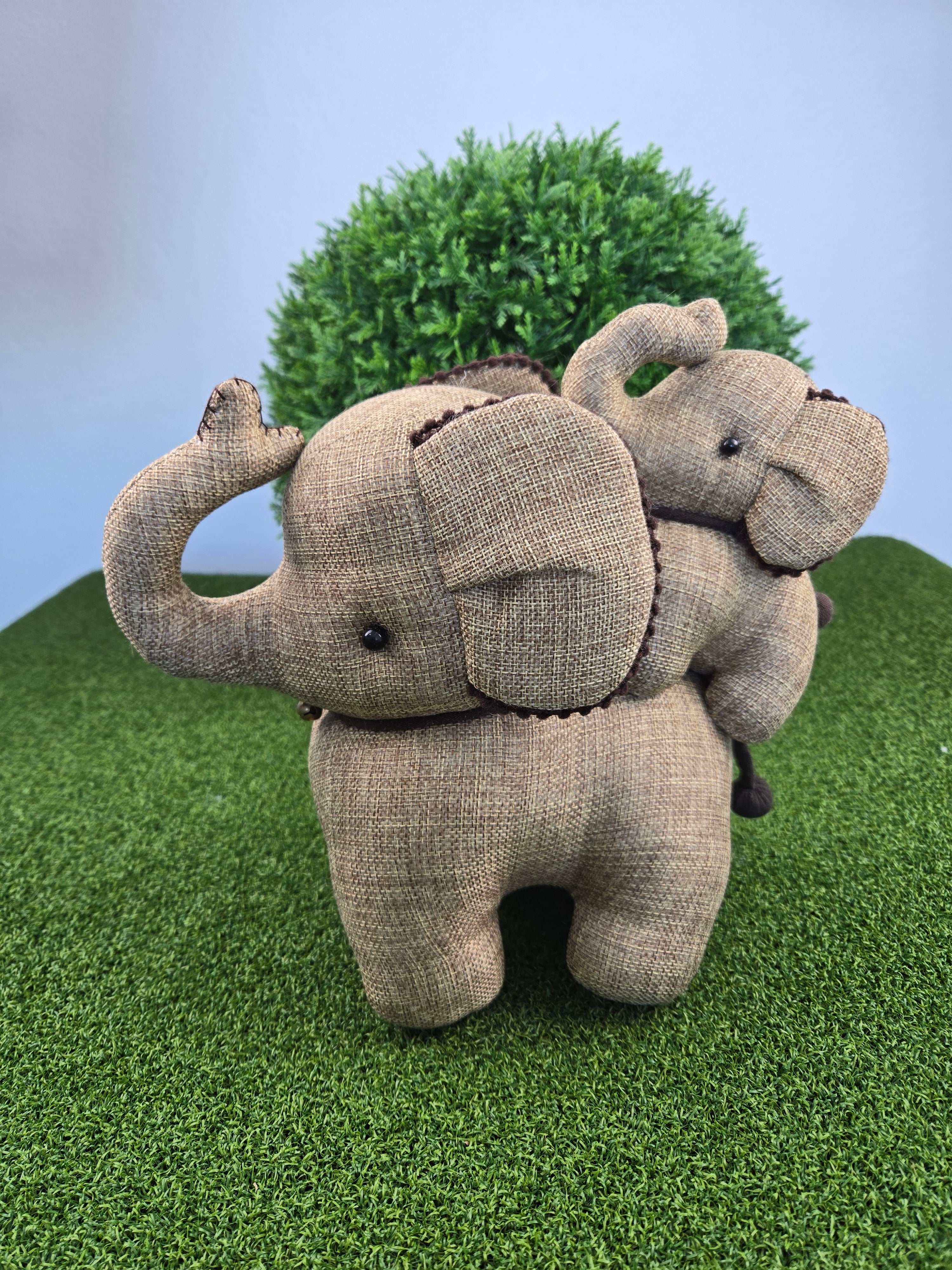 Hemp Elephant with baby detail Stuffed Toy Handmade Decor