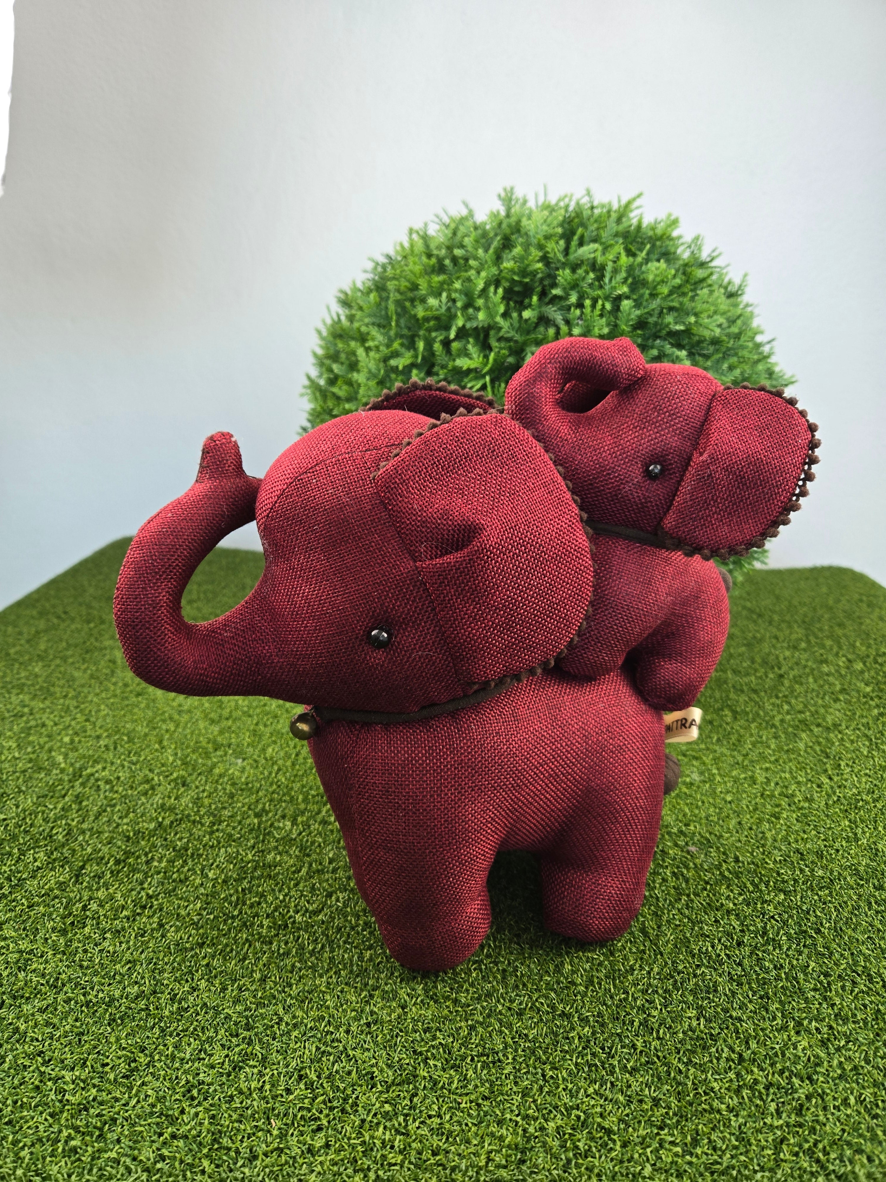 Hemp Elephant with baby detail Stuffed Toy Handmade Decor