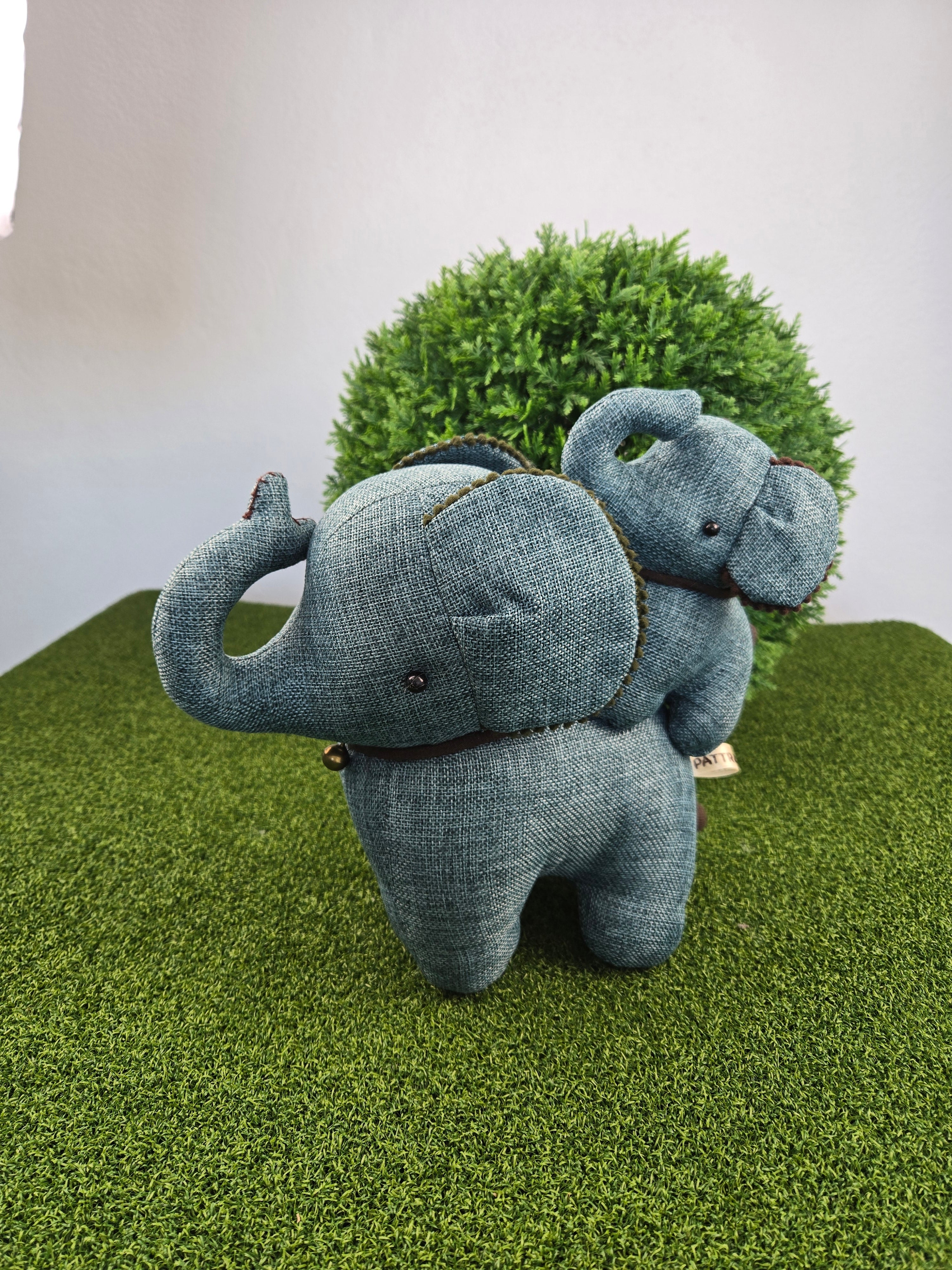Hemp Elephant with baby detail Stuffed Toy Handmade Decor