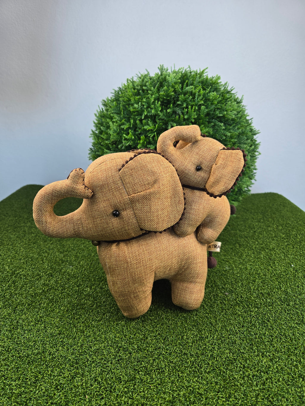 Hemp Elephant with baby detail Stuffed Toy Handmade Decor