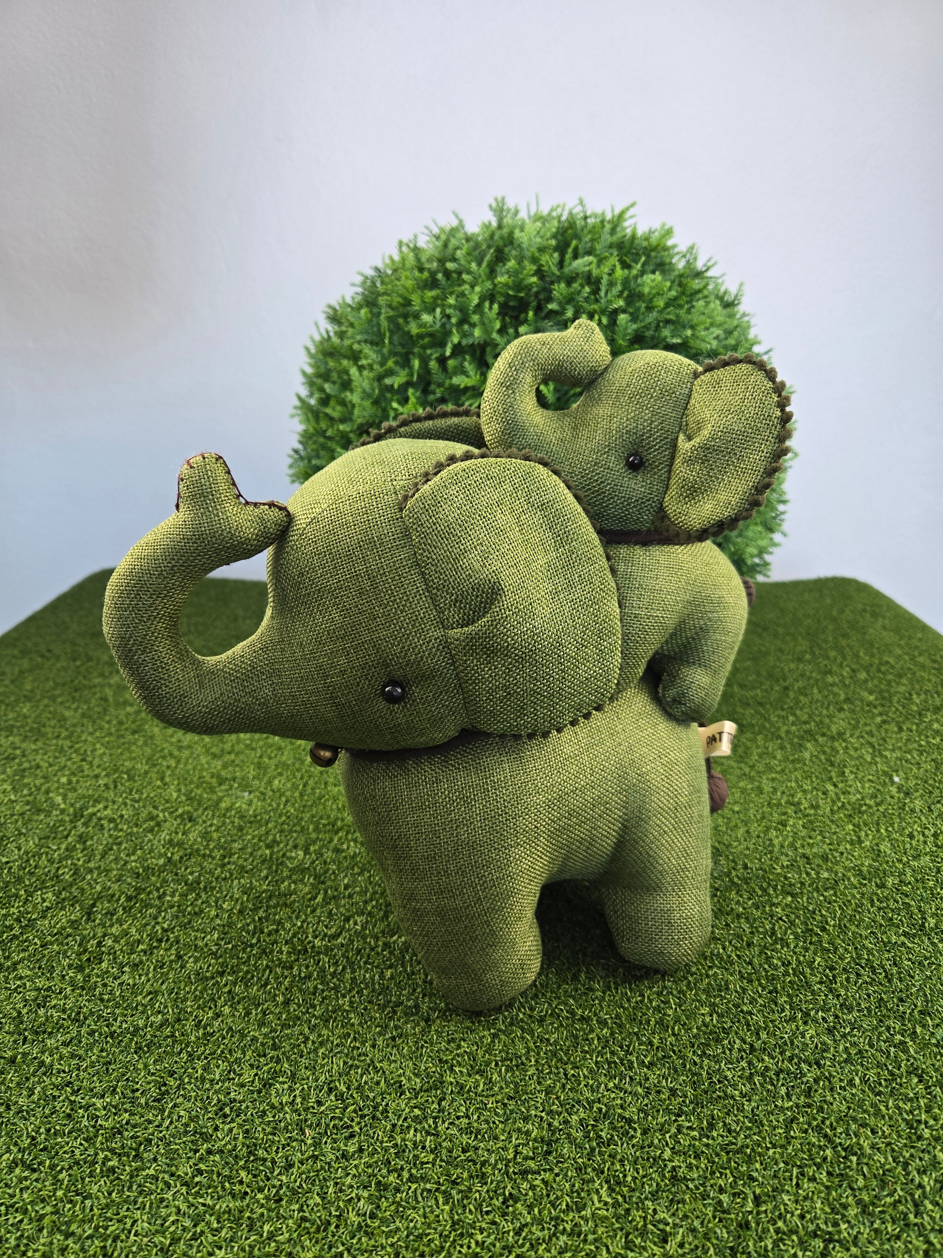 Hemp Elephant with baby detail Stuffed Toy Handmade Decor