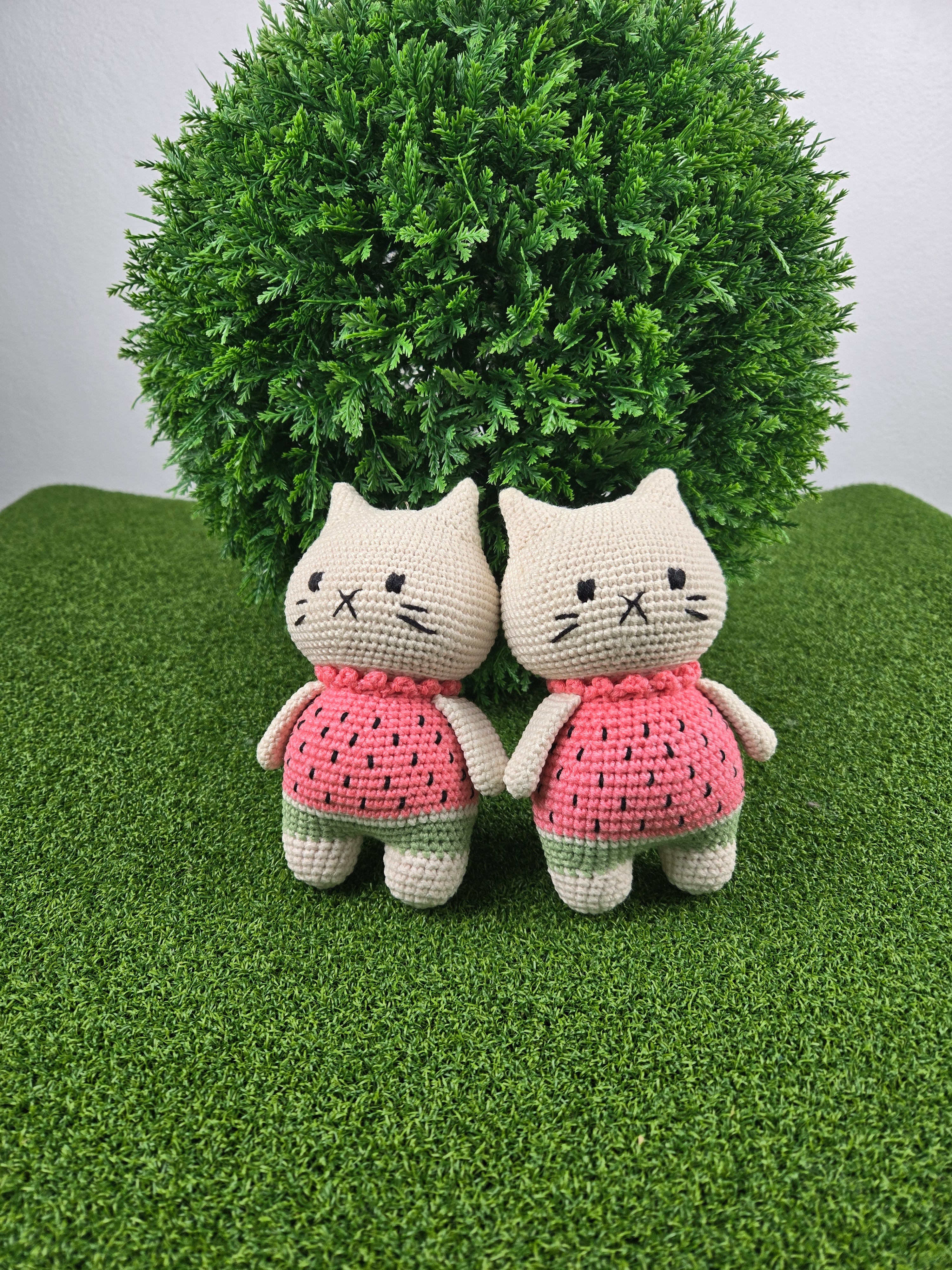 Handmade Crochet Watermelon Cat Plush Amigurumi